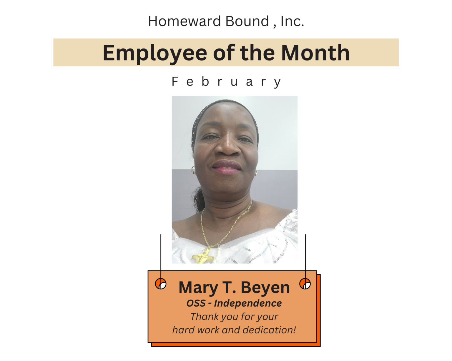Employee of the Month – February 2024 - Homeward Bound, Inc.
